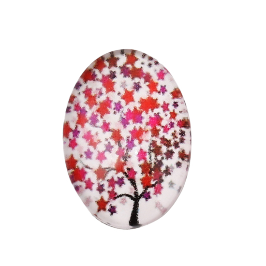 Picture of Glass Dome Seals Cabochon Oval Flatback Red Tree Pattern 18mm( 6/8") x 13mm( 4/8"), 30 PCs