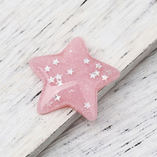 Bild von Harz Dom Cabochon Verzierung Pentagramm Stern Rosa AB Farbe Paillette 33mm x 31mm , 10 Stück