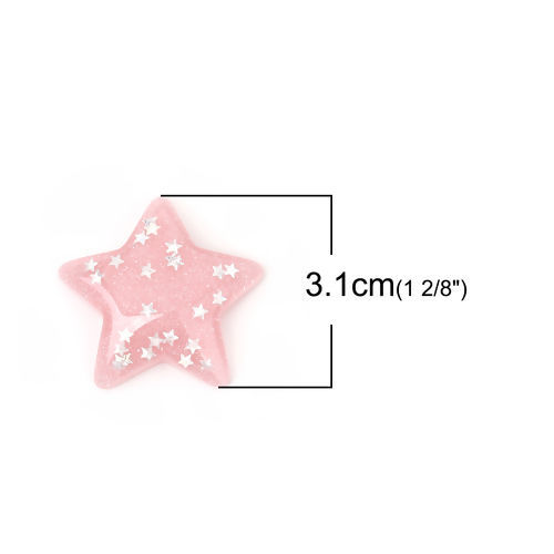 Bild von Harz Dom Cabochon Verzierung Pentagramm Stern Rosa AB Farbe Paillette 33mm x 31mm , 10 Stück