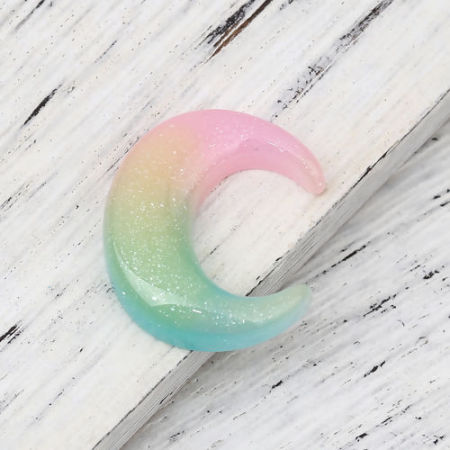 Picture of Resin Dome Seals Cabochon Half Moon Multicolor Glitter 25mm(1") x 22mm( 7/8"), 30 PCs