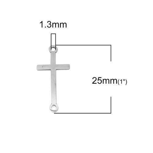 Imagen de 304 Acero Inoxidable Conectores Cruz Tono de Plata 25mm x 12mm, 5 Unidades