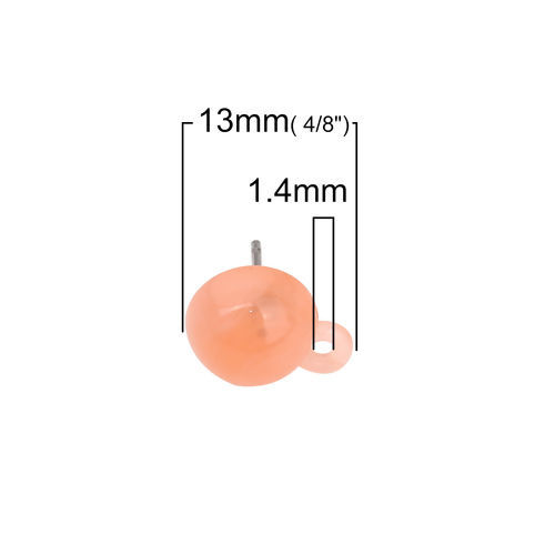 Immagine di Resina Orecchini a Perno Tappi di Orecchini Tondo Arancione Rosa W/ Loop 13mm x 10mm, Diametro Filo: (21 misura), 10 Pz