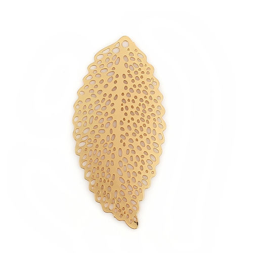 Picture of Iron Based Alloy Pendants Leaf KC Gold Plated Filigree Stamping 36mm x 17mm, 10 PCs