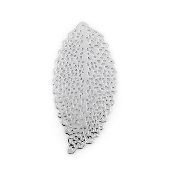 Picture of Iron Based Alloy Pendants Leaf KC Gold Plated Filigree Stamping 36mm x 17mm, 10 PCs