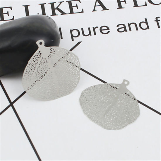 Picture of Iron Based Alloy Pendants Leaf KC Gold Plated Filigree Stamping 36mm x 17mm, 10 PCs