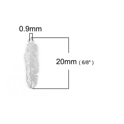 Picture of Iron Based Alloy Charms Feather Silver Tone Filigree Stamping 20mm x 5mm, 20 PCs