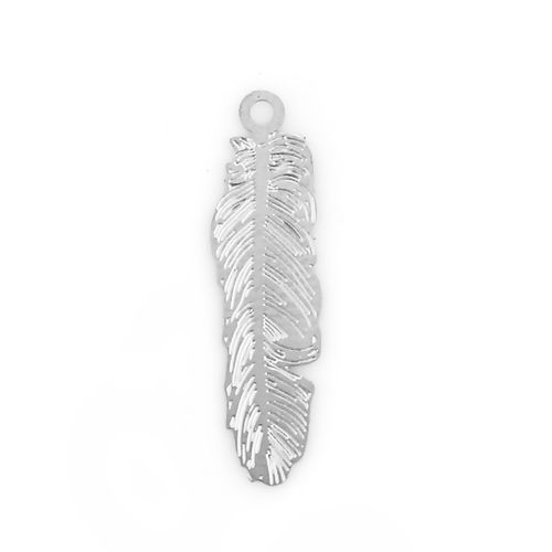 Picture of Iron Based Alloy Charms Feather Silver Tone Filigree Stamping 20mm x 5mm, 20 PCs