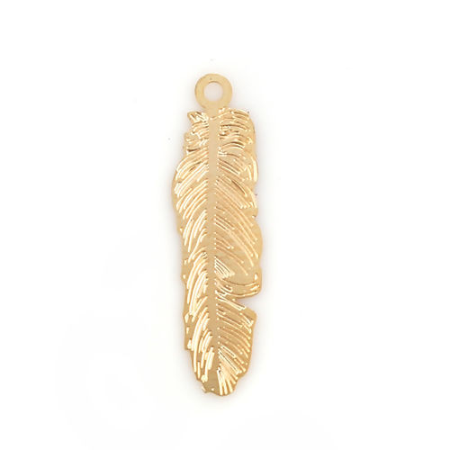 Picture of Iron Based Alloy Charms Feather KC Gold Plated Filigree Stamping 20mm x 5mm, 20 PCs