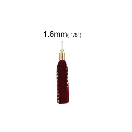 Bild von Veloursamt Anhänger Rechteck Vergoldet Rotweinfarben 5cm x1cm - 4.7cm x1cm, 10 Stück