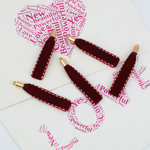 Bild von Veloursamt Anhänger Rechteck Vergoldet Rotweinfarben 5cm x1cm - 4.7cm x1cm, 10 Stück