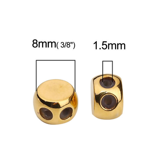 Picture of Brass Slider Clasp Beads Round Gold Plated With Adjustable Silicone Core 8mm Dia., Hole: 1.5mm, 3 PCs