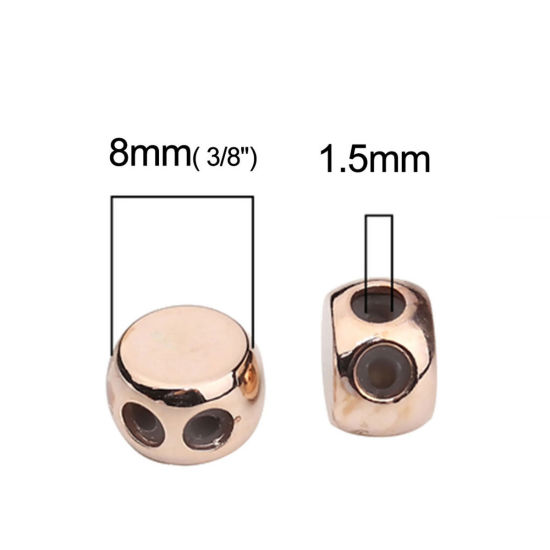 Picture of Brass Slider Clasp Beads Round Rose Gold With Adjustable Silicone Core 8mm Dia., Hole: 1.5mm, 3 PCs