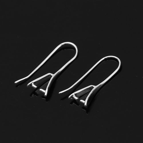 Bild von Messing Ohrring Ohrhaken Versilbert 21mm x 2.5mm, Drahtstärke: (21 gauge), 10 Stück