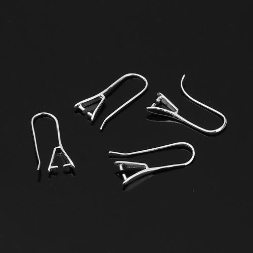 Bild von Messing Ohrring Ohrhaken Versilbert 21mm x 2.5mm, Drahtstärke: (21 gauge), 10 Stück