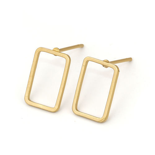 Immagine di Ottone Orecchini a Perno Oro Opaco Rettangolo 12mm x 8mm, Dimensione di Posta / Cavo: (21 misura), 10 Pz