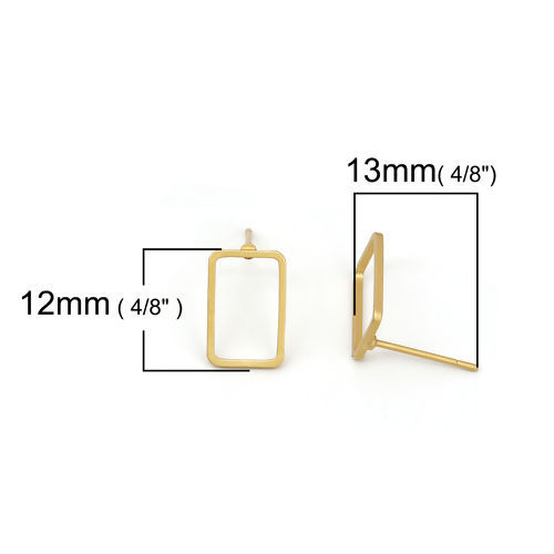 Immagine di Ottone Orecchini a Perno Oro Opaco Rettangolo 12mm x 8mm, Dimensione di Posta / Cavo: (21 misura), 10 Pz