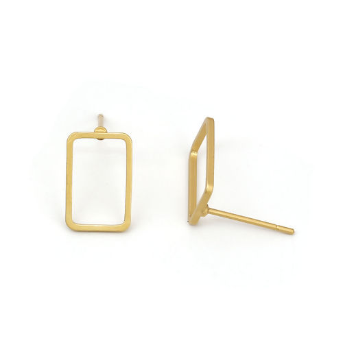 Immagine di Ottone Orecchini a Perno Oro Opaco Rettangolo 12mm x 8mm, Dimensione di Posta / Cavo: (21 misura), 10 Pz