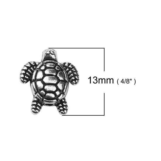 Picture of Zinc Based Alloy 3D Beads Tortoise Animal Antique Silver Color 13mm x 12mm, Hole: Approx 1.3mm, 50 PCs