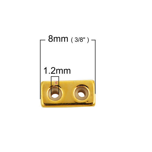 Picture of Brass Slider Clasp Beads Rectangle Gold Plated With Adjustable Silicone Core 8mm x 4mm, Hole: 1.5mm, 10 PCs