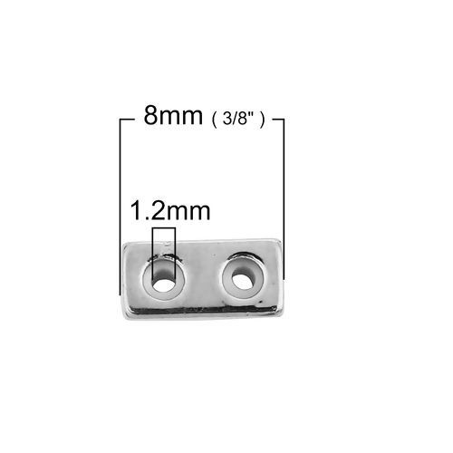 Picture of Brass Slider Clasp Beads Rectangle Silver Tone With Adjustable Silicone Core 8mm x 4mm, Hole: 1.5mm, 10 PCs