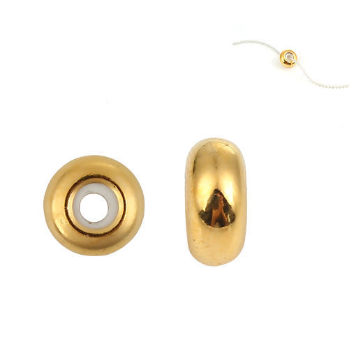 Picture of Brass Slider Clasp Beads Round Gold Plated With Adjustable Silicone Core 8mm( 3/8") Dia., Hole: 2.2mm, 5 PCs                                                                                                                                                  