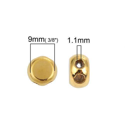 Picture of Brass Slider Clasp Beads Round Gold Plated With Adjustable Silicone Core 9mm( 3/8") Dia., Hole: 1.1mm, 3 PCs