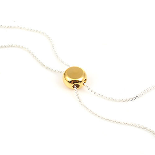 Picture of Brass Slider Clasp Beads Round Gold Plated With Adjustable Silicone Core 9mm( 3/8") Dia., Hole: 1.1mm, 3 PCs