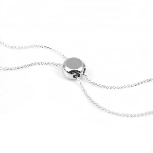 Picture of Brass Slider Clasp Beads Round Silver Tone With Adjustable Silicone Core 9mm( 3/8") Dia., Hole: 1.1mm, 3 PCs