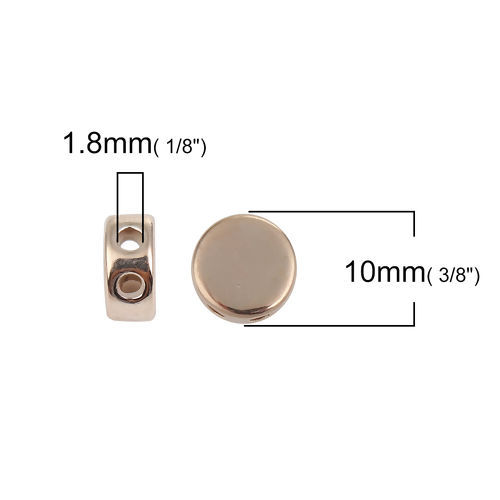 Picture of Brass Slider Clasp Beads Round Rose Gold With Adjustable Silicone Core 10mm( 3/8") Dia., Hole: 1.8mm, 3 PCs