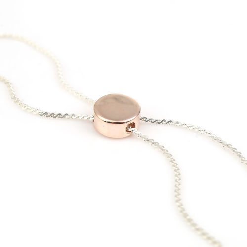 Picture of Brass Slider Clasp Beads Round Rose Gold With Adjustable Silicone Core 10mm( 3/8") Dia., Hole: 1.8mm, 3 PCs