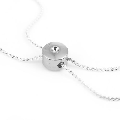 Picture of Brass Slider Clasp Beads Round Silver Tone With Adjustable Silicone Core 9mm( 3/8") Dia., Hole: 1.2mm, 3 PCs