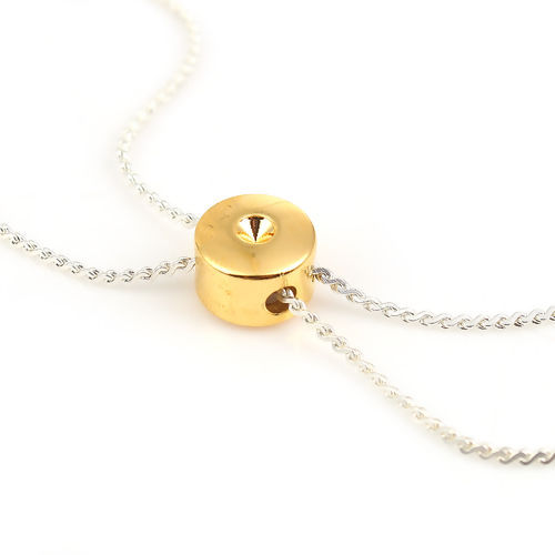 Picture of Brass Slider Clasp Beads Round Gold Plated With Adjustable Silicone Core 9mm( 3/8") Dia., Hole: 1.2mm, 3 PCs