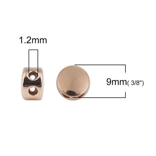 Picture of Brass Slider Clasp Beads Round Rose Gold With Adjustable Silicone Core 9mm( 3/8") Dia., Hole: 1.2mm, 3 PCs
