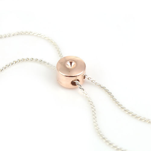 Picture of Brass Slider Clasp Beads Round Rose Gold With Adjustable Silicone Core 9mm( 3/8") Dia., Hole: 1.2mm, 3 PCs