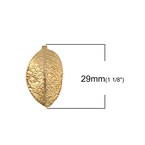 ステンレス鋼 チャーム 葉 金メッキ 29mm x 17mm、 5 個 の画像