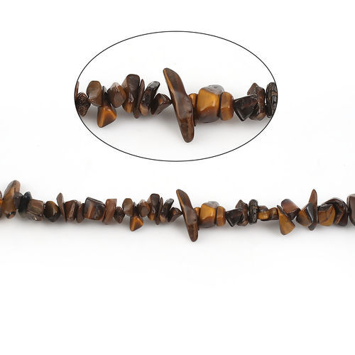 Picture of (Grade A) Tiger's Eyes ( Natural ) Chip Beads Irregular Coffee About 18mm x5mm( 6/8" x 2/8") - 6mm x5mm( 2/8" x 2/8"), Hole: Approx 0.8mm, 98cm(38 5/8") long, 1 Strand
