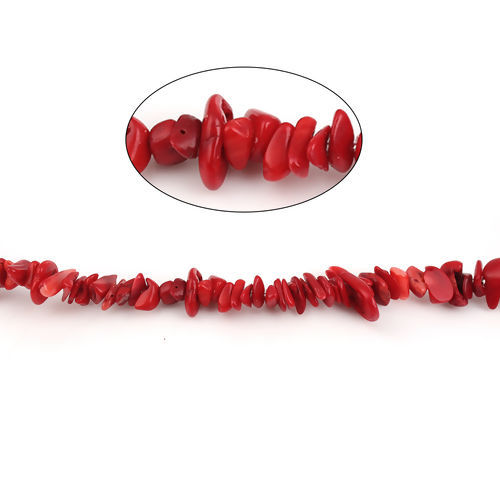 Picture of (Grade A) Coral ( Natural ) Chip Beads Irregular Red About 16mm x9mm( 5/8" x 3/8") - 6mm x5mm( 2/8" x 2/8"), Hole: Approx 0.9mm, 86cm(33 7/8") long, 1 Strand
