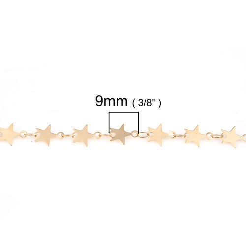 Bild von Messing Schmuckkette Kette Zubehör Pentagramm Stern Vergoldet 9x7mm, 1 Meter                                                                                                                                                                                  