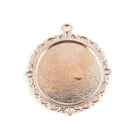 Picture of Zinc Based Alloy Pendants Round Disc Light Rose Gold Cabochon Settings (Fits 25mm Dia.) 38mm x 34mm, 10 PCs