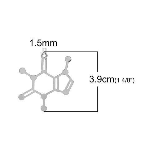 Imagen de Zamak Molécula de Ciencia Química Colgantes Tono de Plata 41mm x 39mm, 10 Unidades