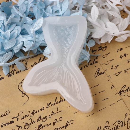 Picture of Silicone Resin Mold For Jewelry Making Mermaid White 93mm(3 5/8") x 68mm(2 5/8"), 1 Piece