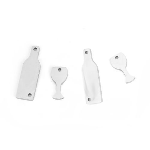 Imagen de 201 Stainless Steel Charms Connectors Wine Glass Bottle Goblet Silver Tone 23mm x7mm( 7/8" x 2/8") 14mm x7mm( 4/8" x 2/8"), 2 Sets