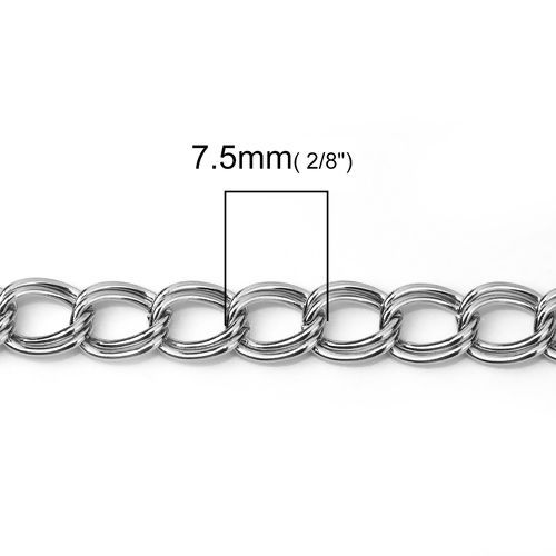 Picture of 304 Stainless Steel Open Link Curb Chain Silver Tone 7.5x5.5mm( 2/8" x 2/8"), 5 M