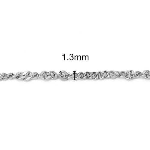 Picture of 304 Stainless Steel Soldered Link Chain Twisted Silver Tone 2.2x1.3mm( 1/8" x1.3mm), 5 M