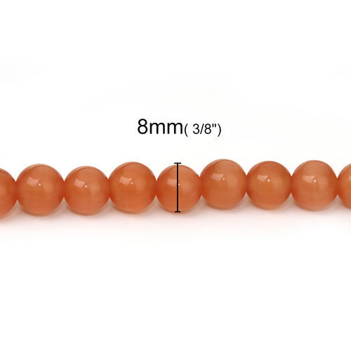 Picture of Cat's Eye Glass ( Natural ) Beads Round Orange About 8mm( 3/8") Dia., Hole: Approx 0.8mm, 36cm(14 1/8") long, 1 Strand (Approx 50 PCs/Strand)