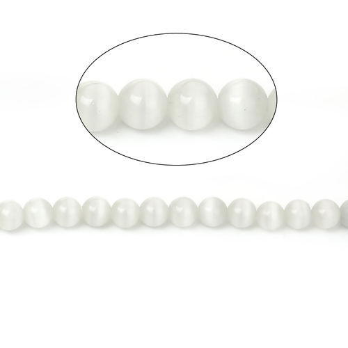 Bild von Katzenauge ( Natur ) Perlen Rund Weiß ca. 8mm D., Loch:ca. 0.8mm, 36cm lang, 1 Strang (ca. 50 Stück/Strang)