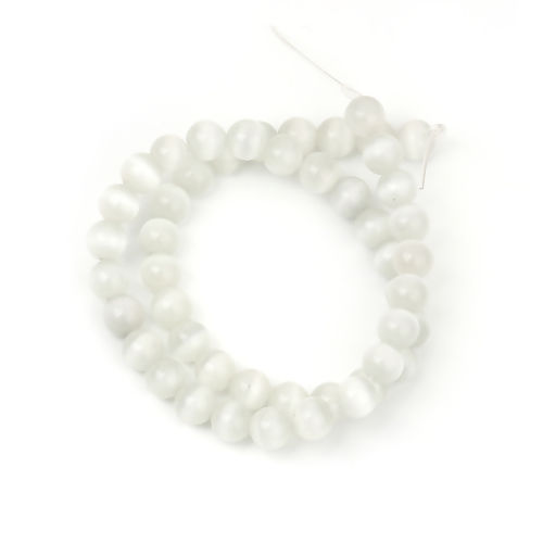 Bild von Katzenauge ( Natur ) Perlen Rund Weiß ca. 8mm D., Loch:ca. 0.8mm, 36cm lang, 1 Strang (ca. 50 Stück/Strang)