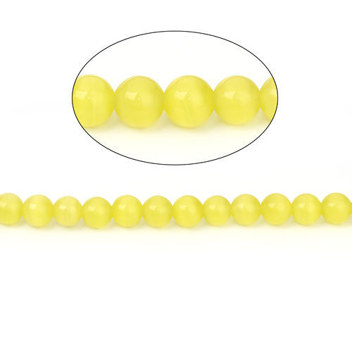 Изображение Кошачий Глаз ( Природный ) Бусины Круглые Желтый Примерно 8мм диаметр, Размер Поры 0.8мм, 36см длина, 1 Нитка (Примерно 50 шт/Нитка)