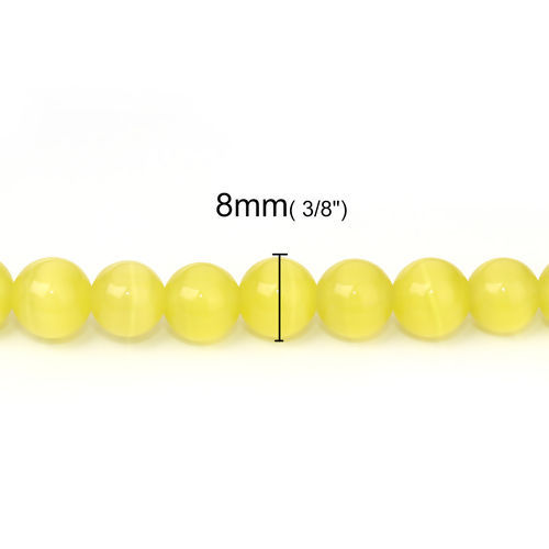 Изображение Кошачий Глаз ( Природный ) Бусины Круглые Желтый Примерно 8мм диаметр, Размер Поры 0.8мм, 36см длина, 1 Нитка (Примерно 50 шт/Нитка)