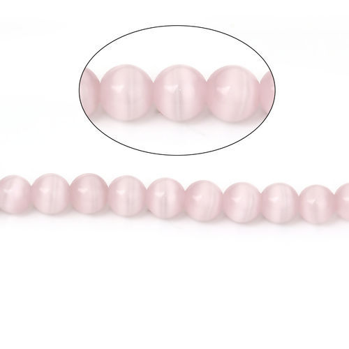 Picture of Cat's Eye Glass ( Natural ) Beads Round Pink About 8mm( 3/8") Dia., Hole: Approx 0.8mm, 36cm(14 1/8") long, 1 Strand (Approx 50 PCs/Strand)